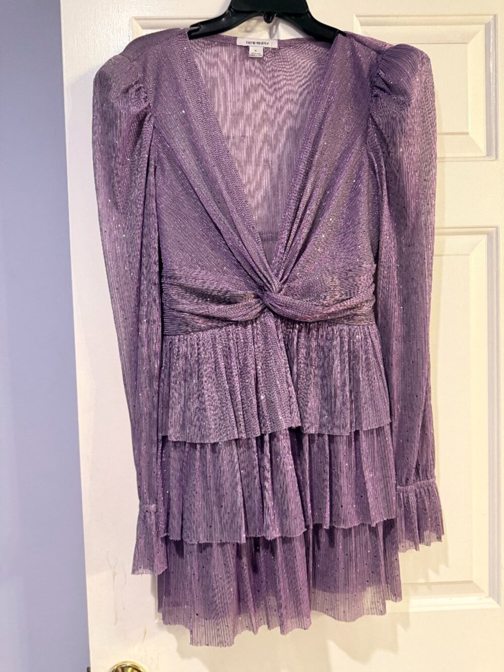Sabina Musayev Carry Purple Metallic Ruffle Mini Dress XL
